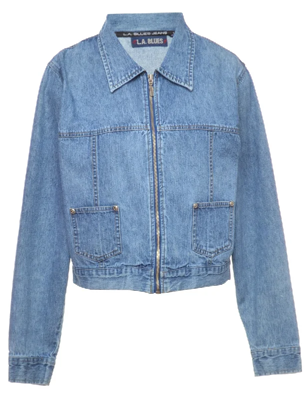 2000s Zip Front Denim Jacket - M