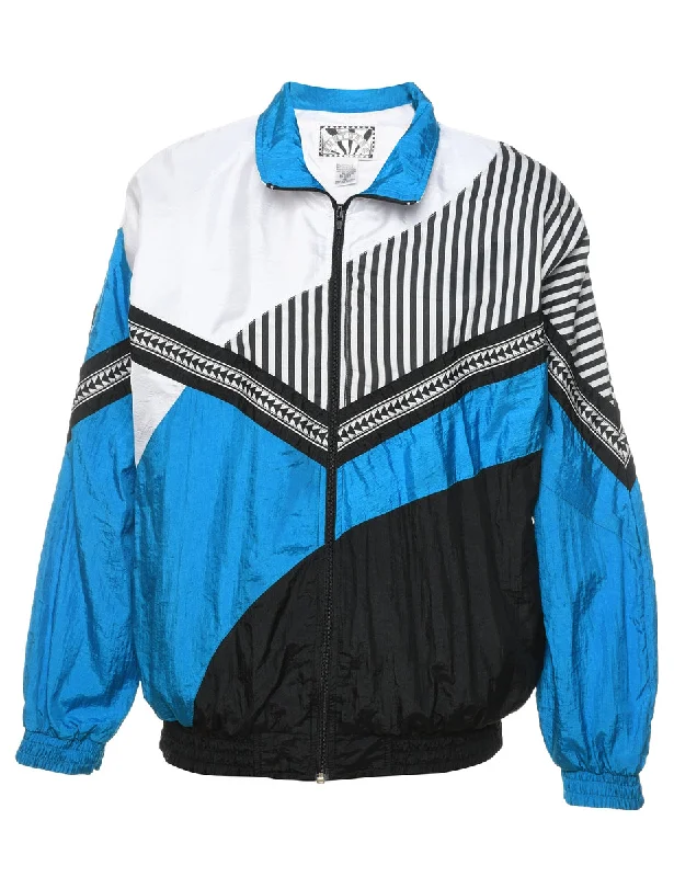 Black, Blue & White 1990s Nylon Jacket - M Bomber Jacket Anorak Windbreaker