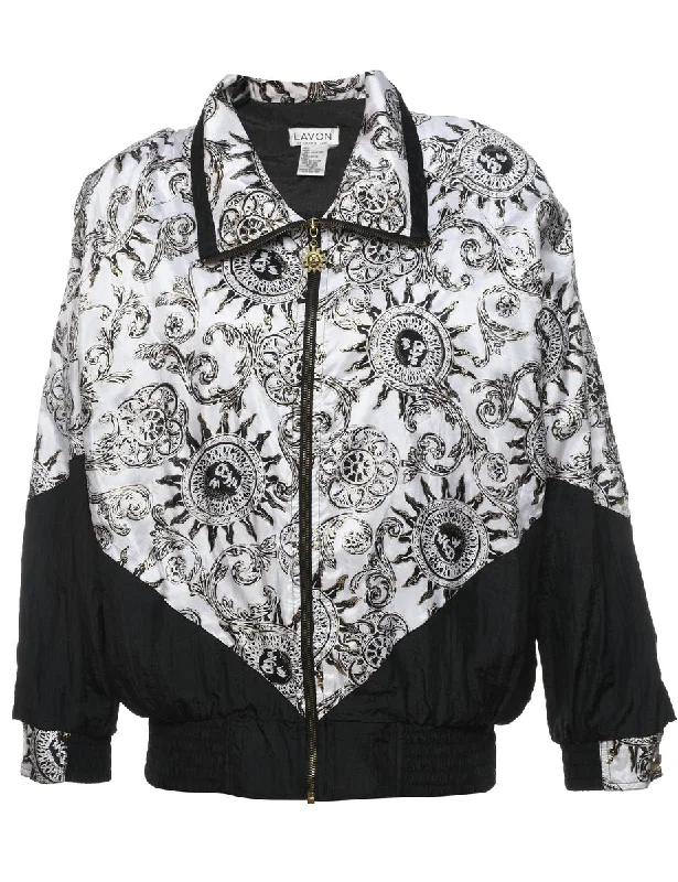 Black & White Patterned Nylon Jacket - L Chenille Fabric Brocade Fabric Lace Fabric