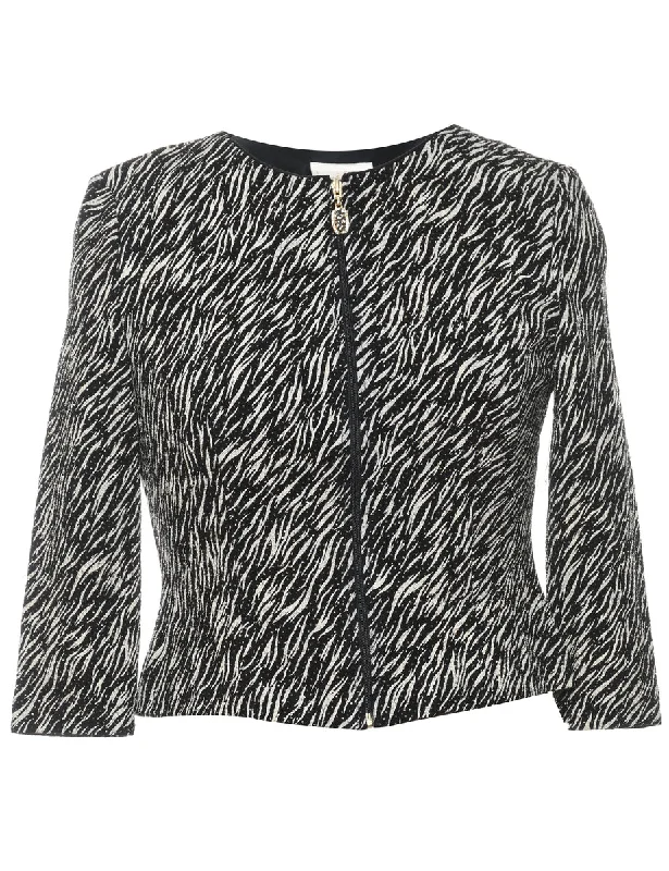 Black & White Zebra Print Sparkly Evening Jacket - S Wool Jacket Cashmere Jacket Tweed Jacket Black & White Zebra Print Sparkly Evening Jacket - S Wool Jacket Cashmere Jacket Tweed Jacket