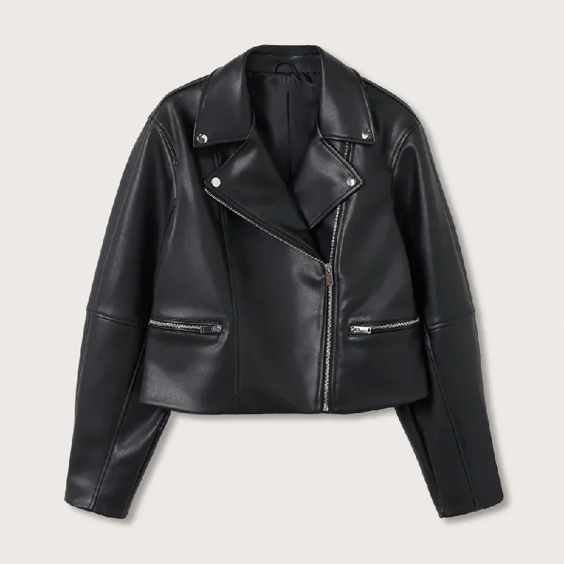 black women's  leather biker jacket Jersey Jacket Tulle Jacket Batik Jacket