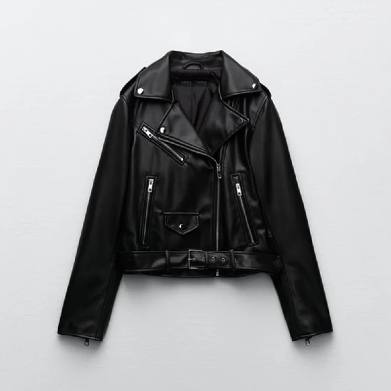 Black Women's Motorcycle Sheepskin Biker Leather Jacket Bomber Jacket Anorak Windbreaker Black Women's Motorcycle Sheepskin Biker Leather Jacket Bomber Jacket Anorak Windbreaker
