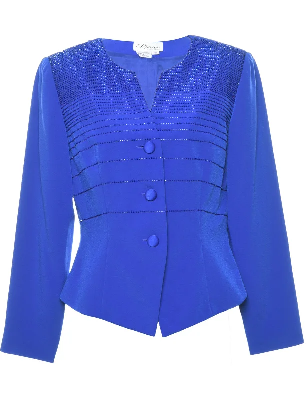 Blue 1980s Sparkly Jacket - M Wool Jacket Cashmere Jacket Tweed Jacket