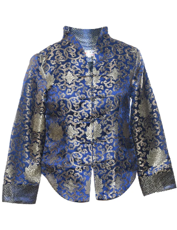 Brocade Navy & Silver Traditional Evening Jacket - S Embroidered Jacket Appliqued Jacket Beaded Jacket Brocade Navy & Silver Traditional Evening Jacket - S Embroidered Jacket Appliqued Jacket Beaded Jacket