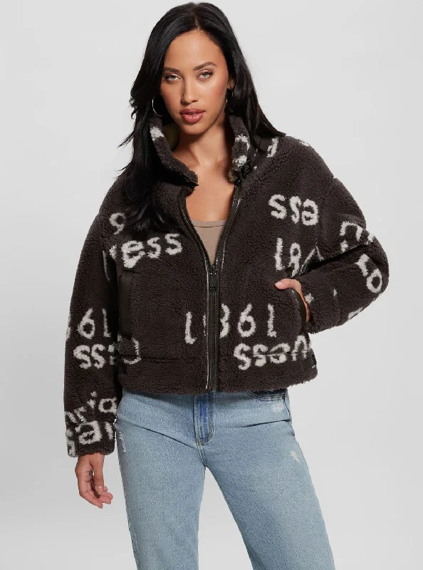 Brown Raquel Faux-Fur Reversible Logo Jacket