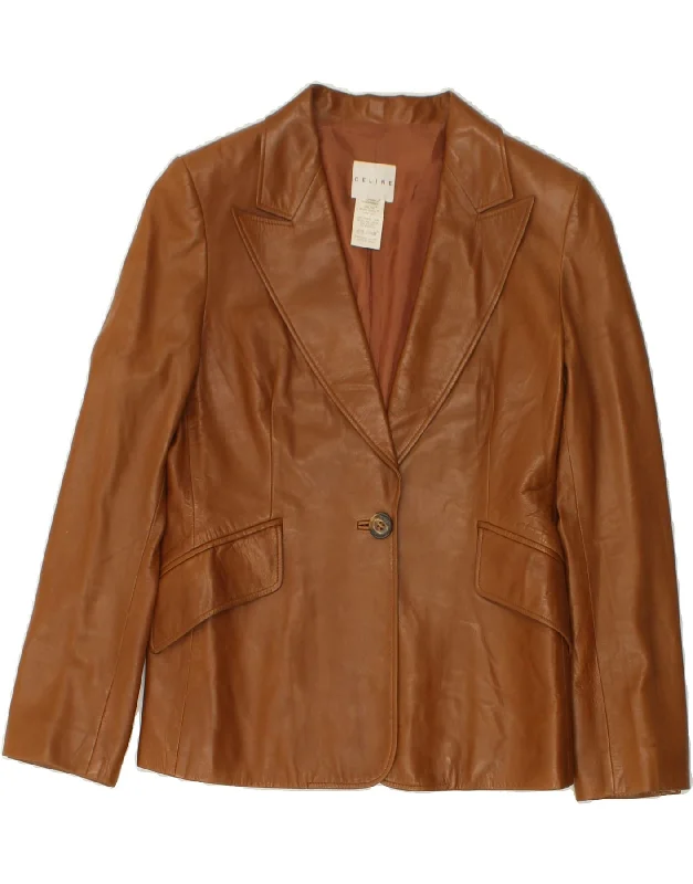 CELINE Womens Leather 1 Button Blazer Jacket IT 42 Medium Brown Lambskin