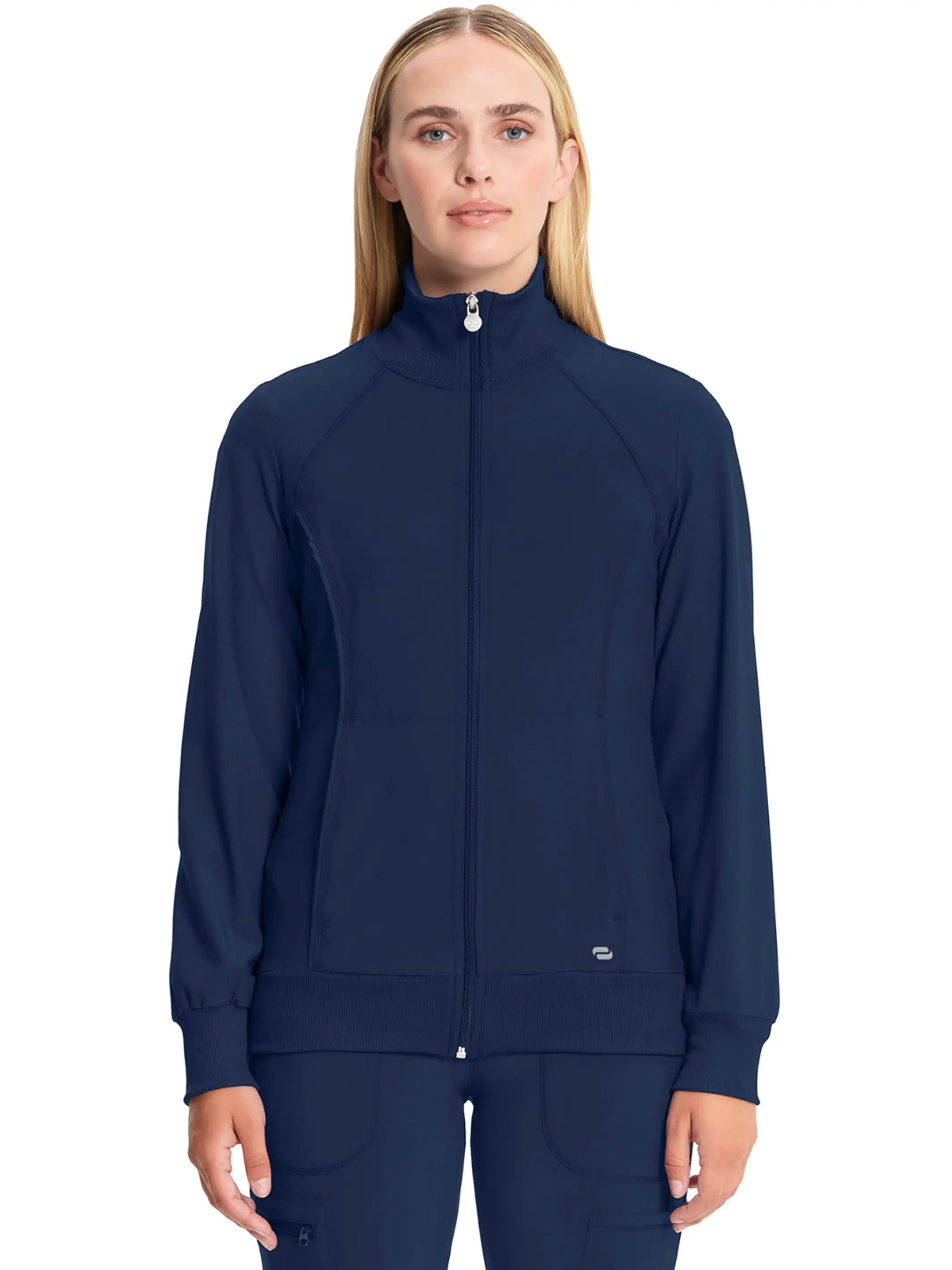 Infinity Women's Antimicrobial Warm Up Jacket | Navy Welt Pockets Slit Pockets Flap Pockets Infinity Women's Antimicrobial Warm Up Jacket | Navy Welt Pockets Slit Pockets Flap Pockets