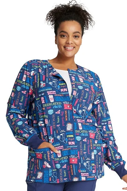 Cherokee Women's Print Snap Front Jacket | Scrub Life Embroidered Jacket Appliqued Jacket Beaded Jacket