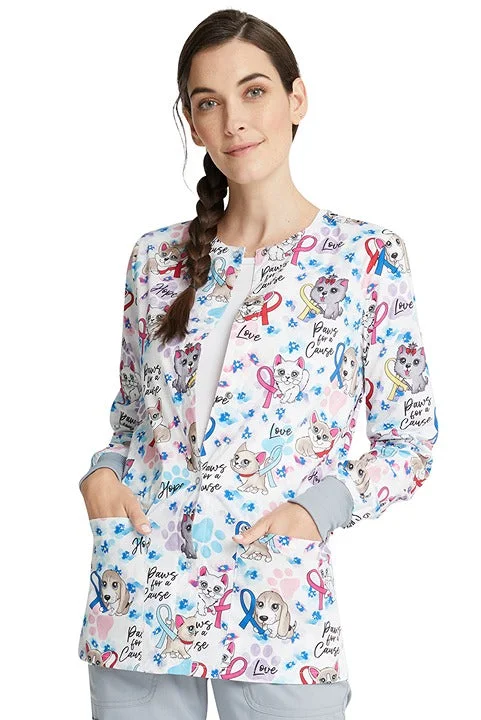 Cherokee Women's Snap Front Print Scrub Jacket | Paws For A Cause Herringbone Jacket Checkered Jacket Solid Jacket