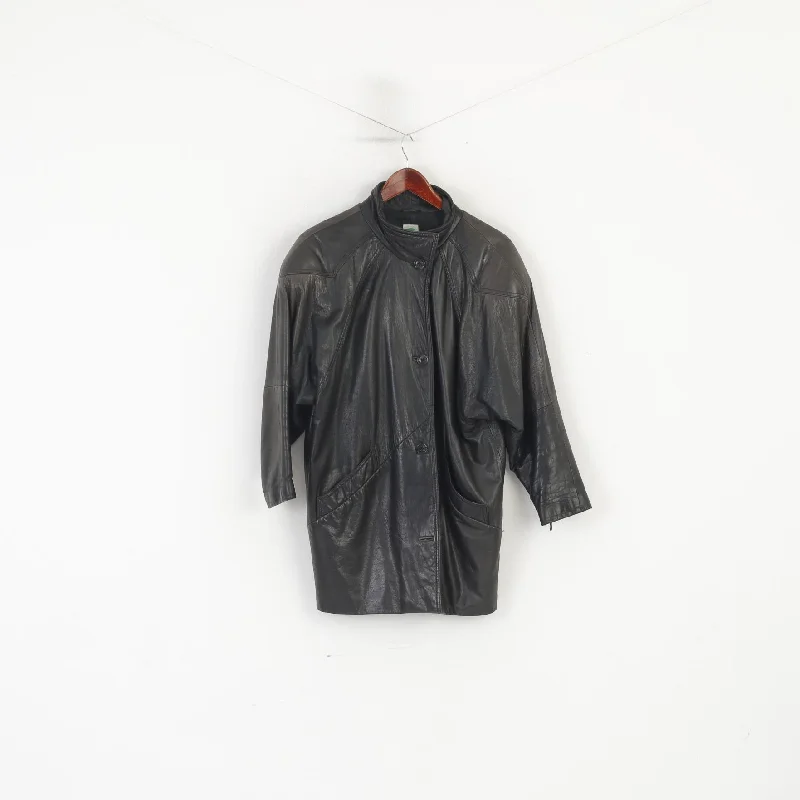 Frey Eve Women 40 M Jacket Black Leather Vintage Shoulder Pads Bomber Soft Retro Top Tiered Jacket Buttoned Jacket Zippered Jacket Frey Eve Women 40 M Jacket Black Leather Vintage Shoulder Pads Bomber Soft Retro Top Tiered Jacket Buttoned Jacket Zippered Jacket