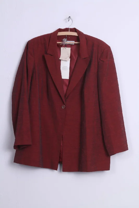 New STYLE Unlimited Womens 24 XXL Jacket Red ViscoseVintage Blazer A-Line Jacket Boat Neck Shawl Collar