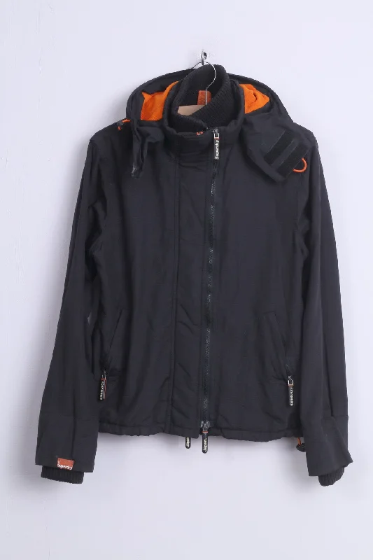 Superdry Womens L (M) Jacket Black Nylon Orange Details 3 Zippers Windcheater Corduroy Jacket Velvet Jacket Brocade Jacket