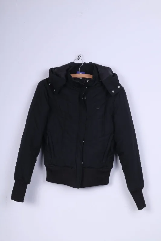 Reebok Womens 36 S Jacket Black Padded Hooded Zip Up Warm Top Hoodie Zip-Up Jacket Button-Up Jacket