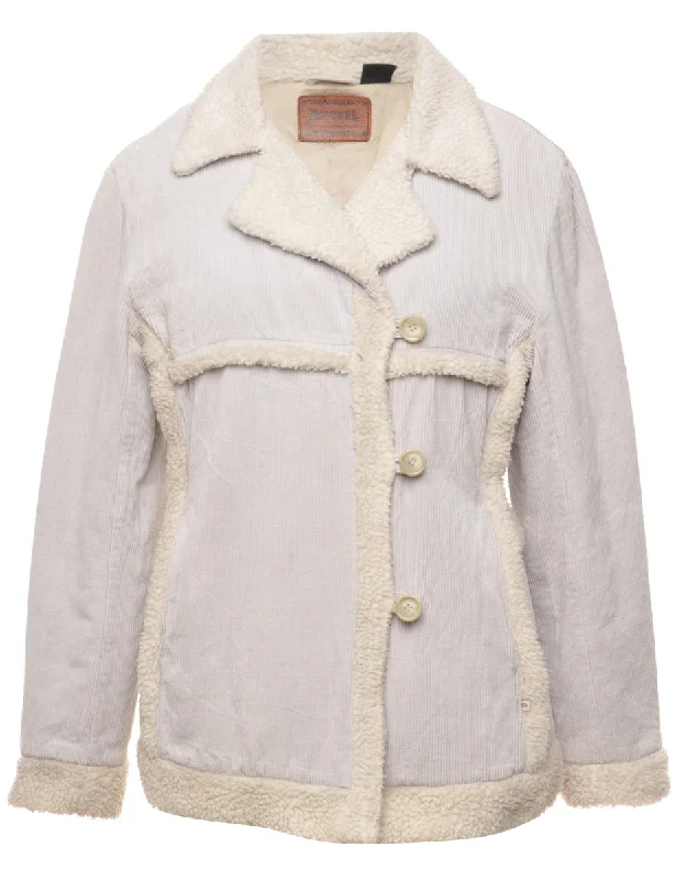 Corduroy Light Grey Faux Shearling Lined Jacket - L