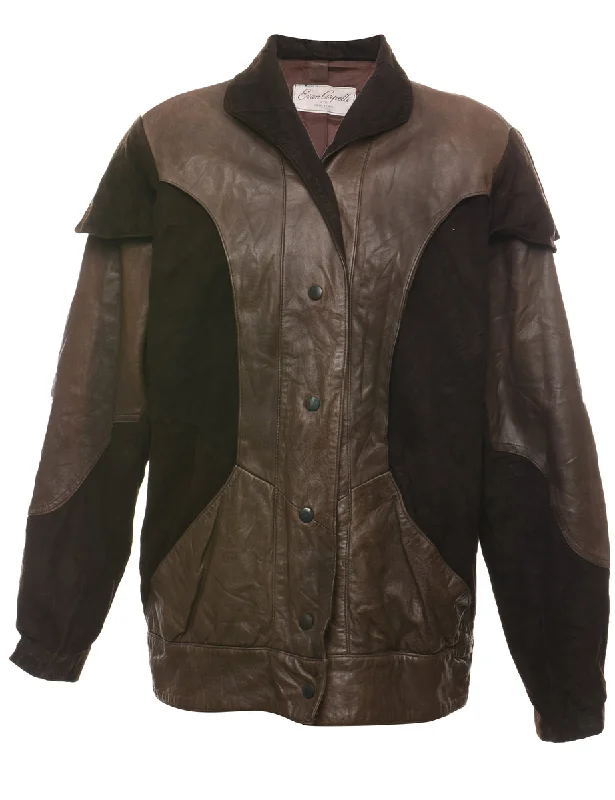 Dark Brown Suede & Leather Jacket - L Cardigan Sweater Pullover