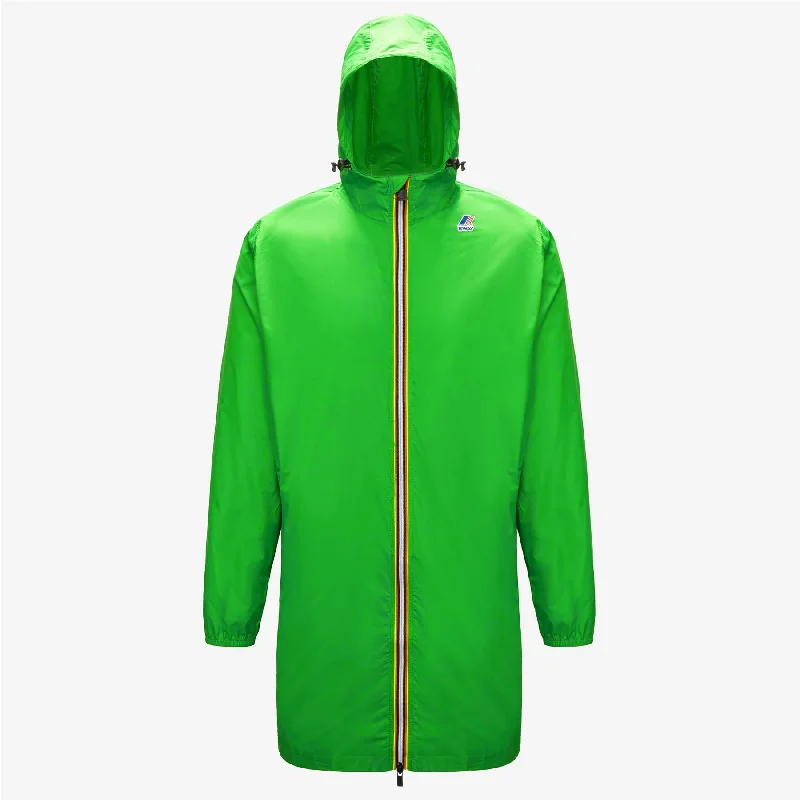 Eiffel - Unisex Waterproof Packable Long Rain Jacket in Green Fluo Appliqued Jacket Beaded Jacket Sequined Jacket Eiffel - Unisex Waterproof Packable Long Rain Jacket in Green Fluo Appliqued Jacket Beaded Jacket Sequined Jacket