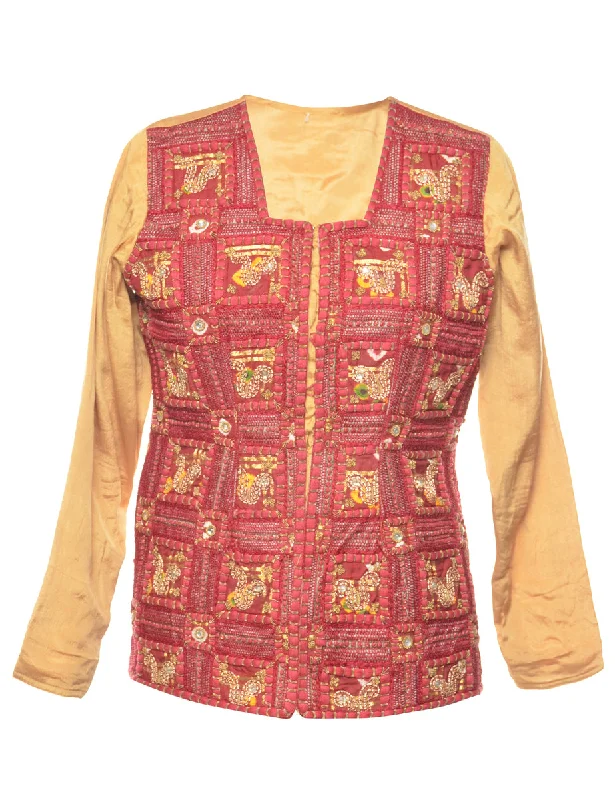 Embellished Maroon & Gold Jacket - M