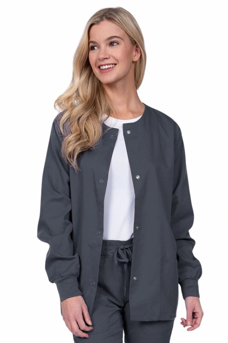 Epic by MedWorks Women's Snap Front Scrub Jacket | Pewter Nylon Fabric Polyester Fabric Spandex Fabric