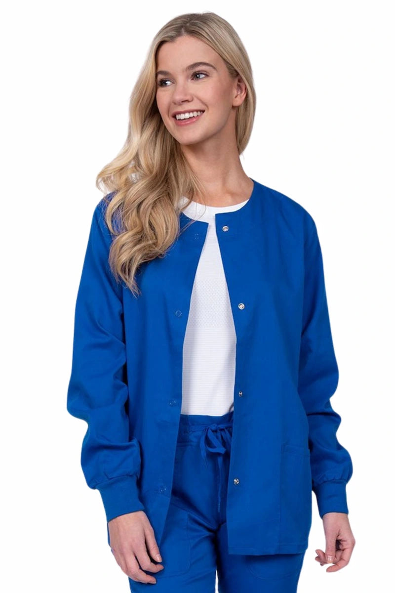 Epic by MedWorks Women's Snap Front Scrub Jacket | Royal Rayon Fabric Velvet Fabric Corduroy Fabric