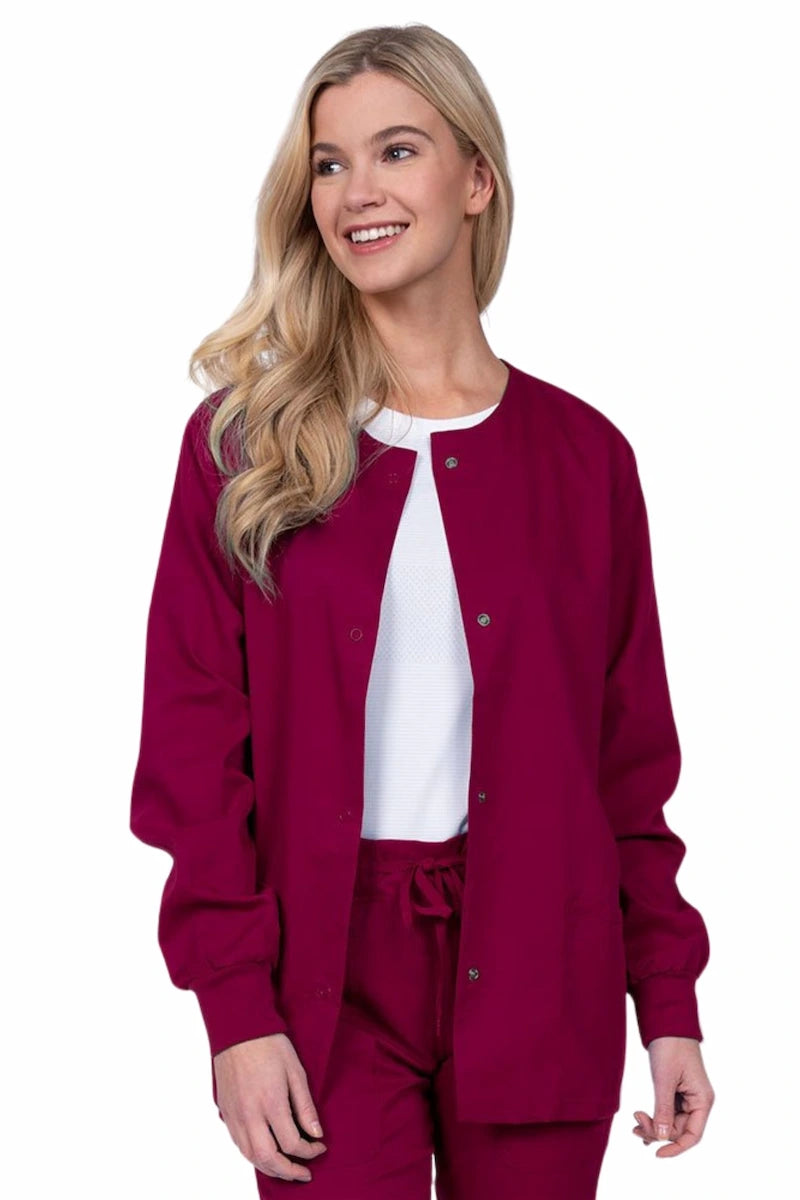 Epic by MedWorks Women's Snap Front Scrub Jacket | Wine Wool Jacket Cashmere Jacket Tweed Jacket