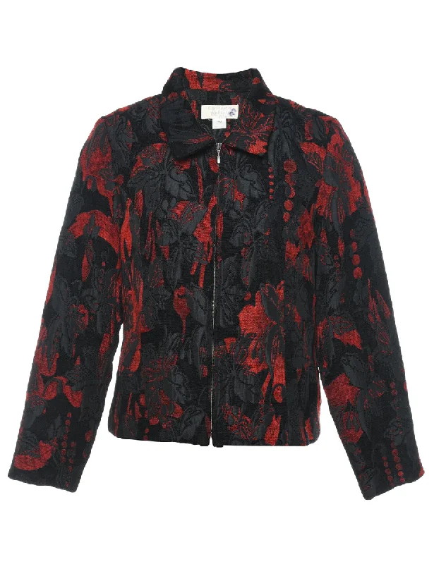 Floral Pattern Black & Red Sparkly Tapestry Jacket - M Mesh Jacket Canvas Jacket Denim Jacket Floral Pattern Black & Red Sparkly Tapestry Jacket - M Mesh Jacket Canvas Jacket Denim Jacket