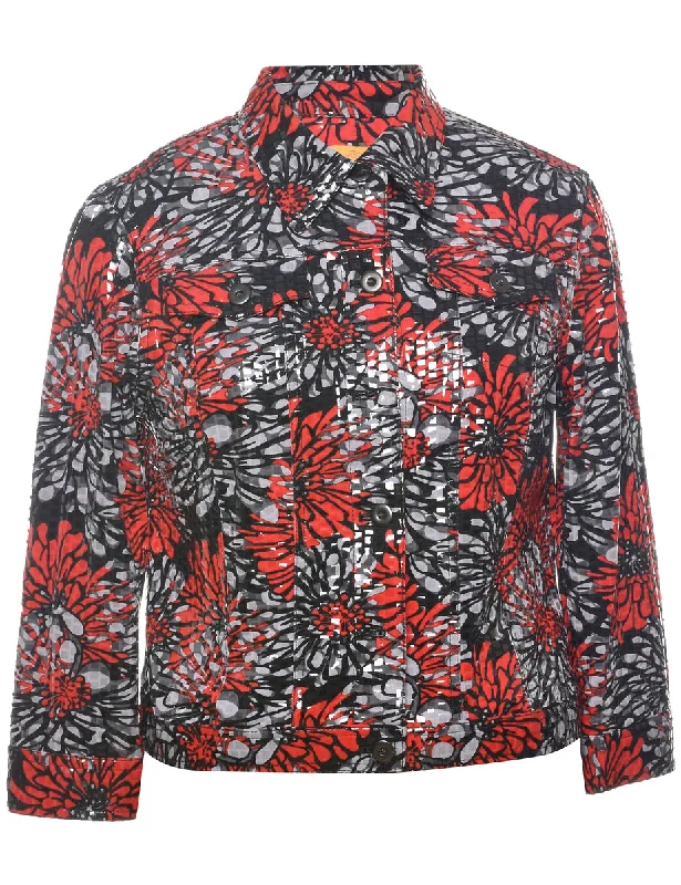 Floral Pattern Evening Jacket - M Quilted Jacket Puffer Jacket Insulated Jacket