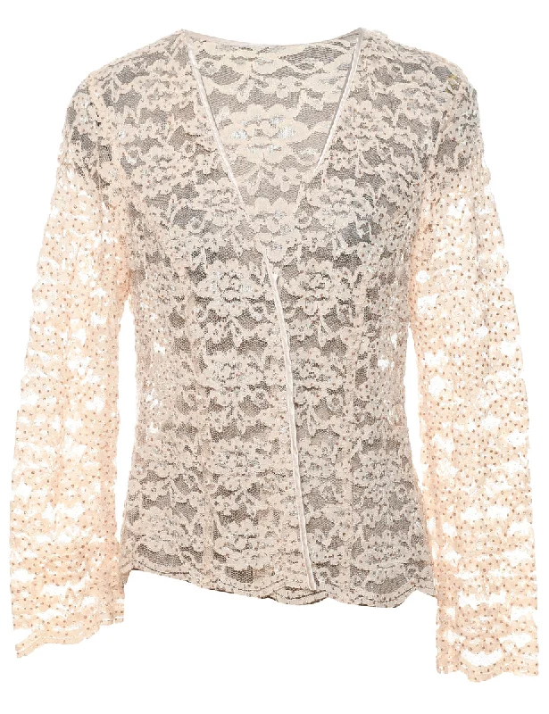 Floral Pattern Lace Off-White Jacket - M Corduroy Jacket Velvet Jacket Brocade Jacket