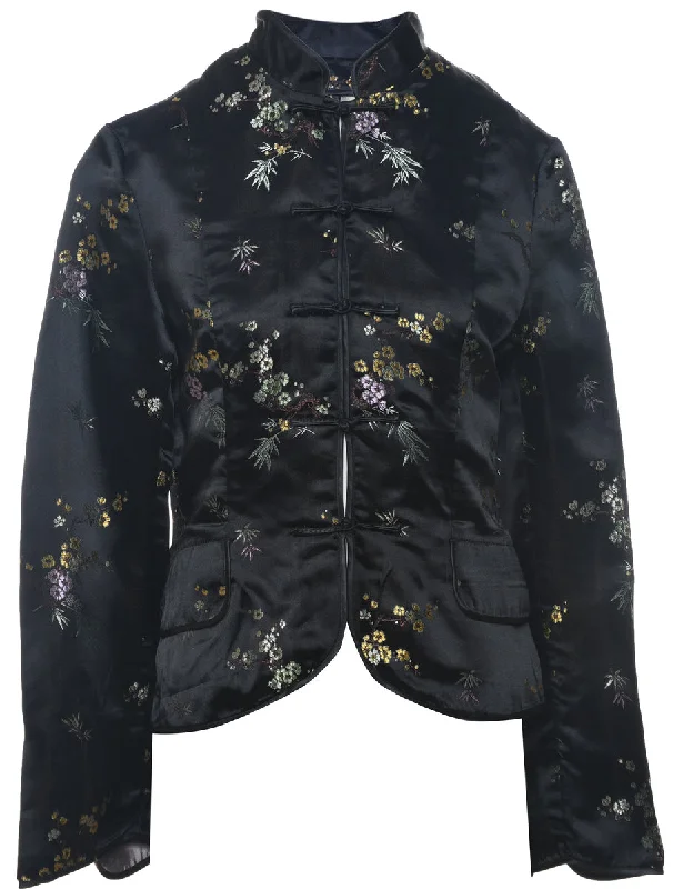 Floral Print Evening Jacket - M Front Pockets Side Pockets Patch Pockets