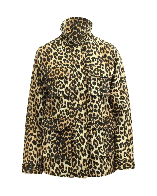 Ganni Camberwell Jacket In Animal Print Cotton Cotton Fabric Linen Fabric Terry Fabric