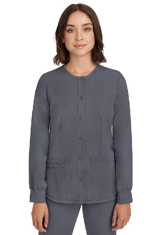 HH-Works Women's Megan Snap Front Scrub Jacket | Pewter Print Jacket Jacquard Jacket Embroidered Jacket