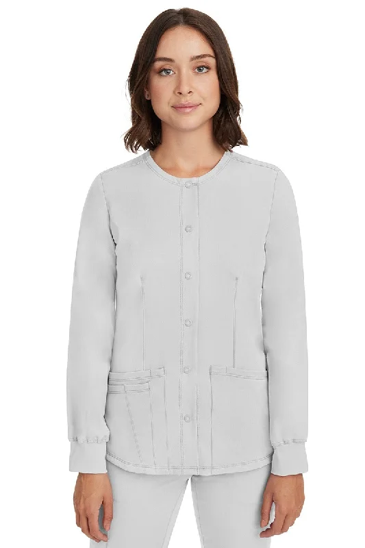 HH-Works Women's Megan Snap Front Scrub Jacket | White Front Pockets Side Pockets Patch Pockets