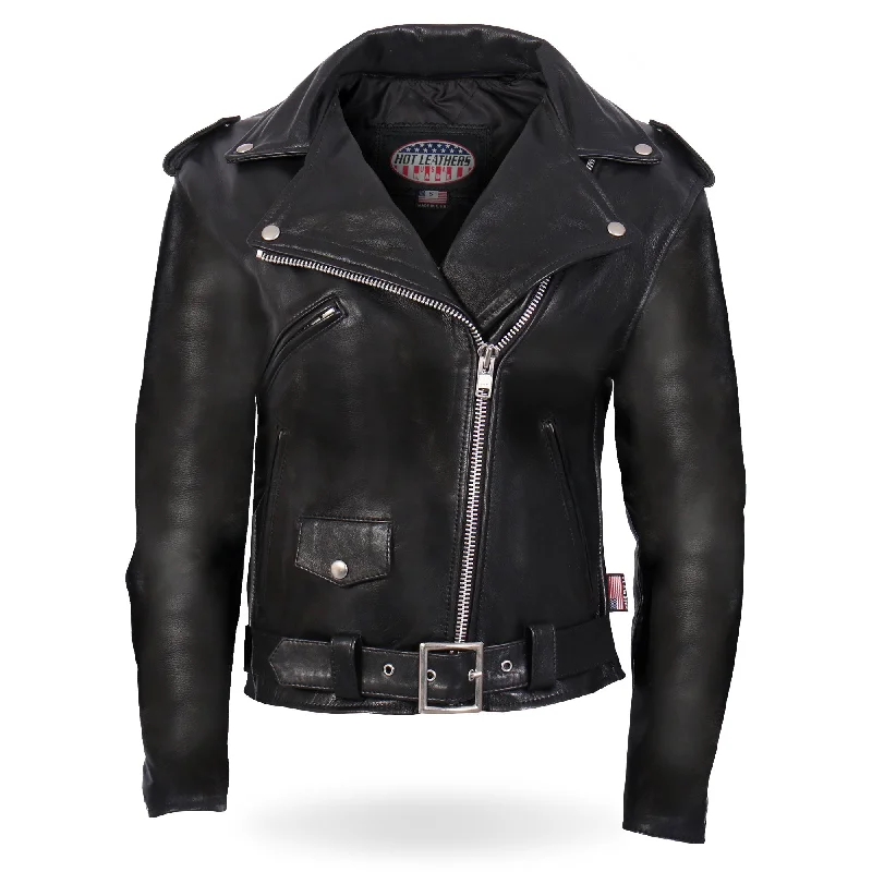 Hot Leathers JKL5004 Ladies Black Premium USA Made Classic Motorcycle Style Leather Biker Jacket Front Pockets Side Pockets Patch Pockets Hot Leathers JKL5004 Ladies Black Premium USA Made Classic Motorcycle Style Leather Biker Jacket Front Pockets Side Pockets Patch Pockets