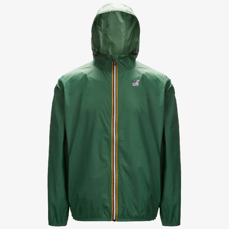 Claude - Unisex Packable Full Zip Waterproof  Rain Jacket in Green Dark Fleece Fabric Down Fabric Feather Fabric