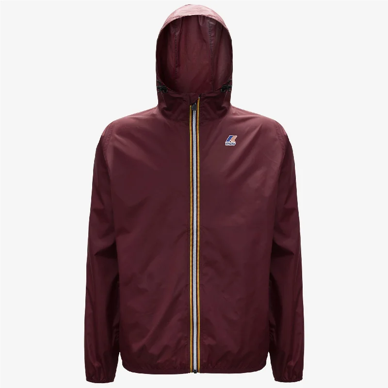 Claude - Unisex Packable Full Zip Waterproof  Rain Jacket in  Red Dk Amaranto Tiered Jacket Buttoned Jacket Zippered Jacket