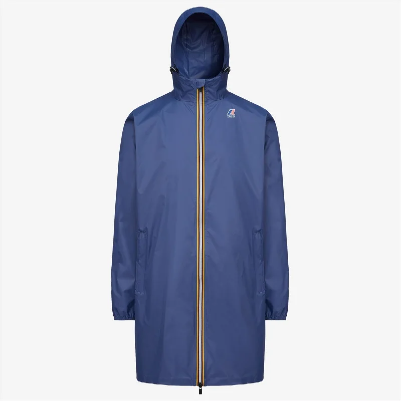 Eiffel - Unisex Waterproof Packable Long Rain Jacket in Blue Indigo Wool Fabric Cashmere Fabric Tweed Fabric