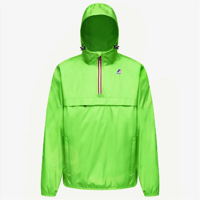Leon - Packable Quarter Zip Rain Jacket in Green Fluo Welt Pockets Slit Pockets Flap Pockets Leon - Packable Quarter Zip Rain Jacket in Green Fluo Welt Pockets Slit Pockets Flap Pockets
