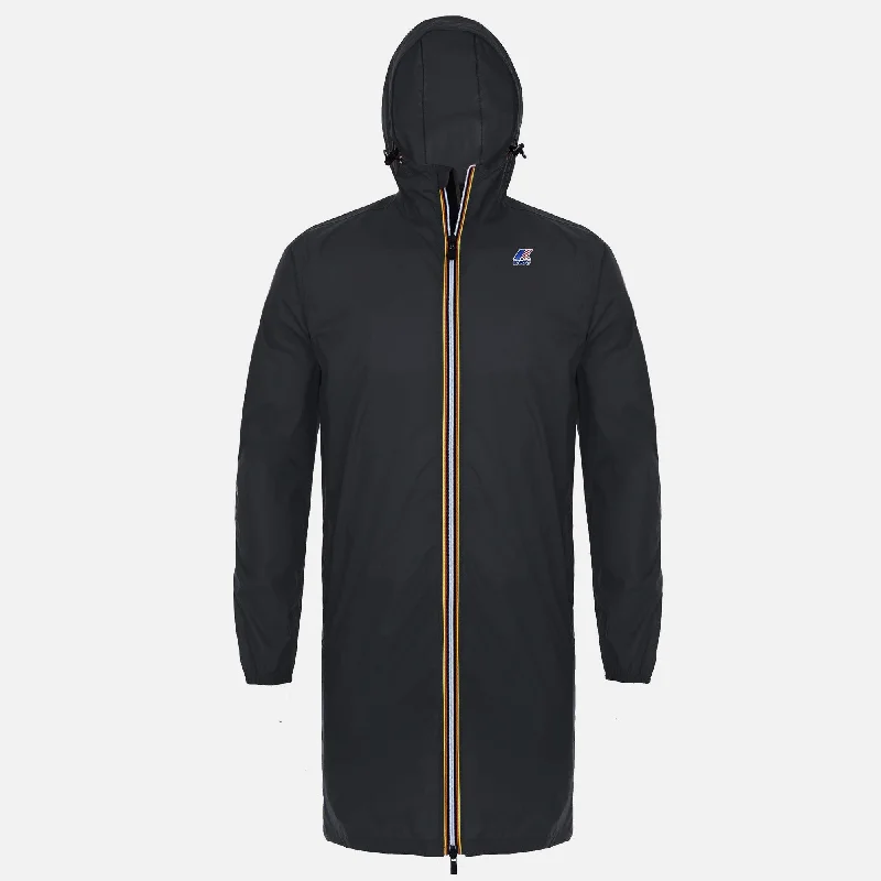 Eiffel - Unisex Waterproof Packable Long Rain Jacket in Black Satin Fabric Silk Fabric Chiffon Fabric