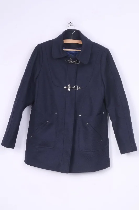 Kookai Womens 40 M Jacket Wool Navy Full Zipper Appliqued Jacket Beaded Jacket Sequined Jacket