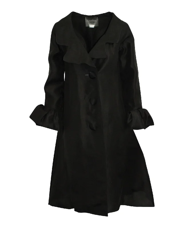 Lanvin Flared Long Jacket in Black Silk Cardigan Sweater Pullover