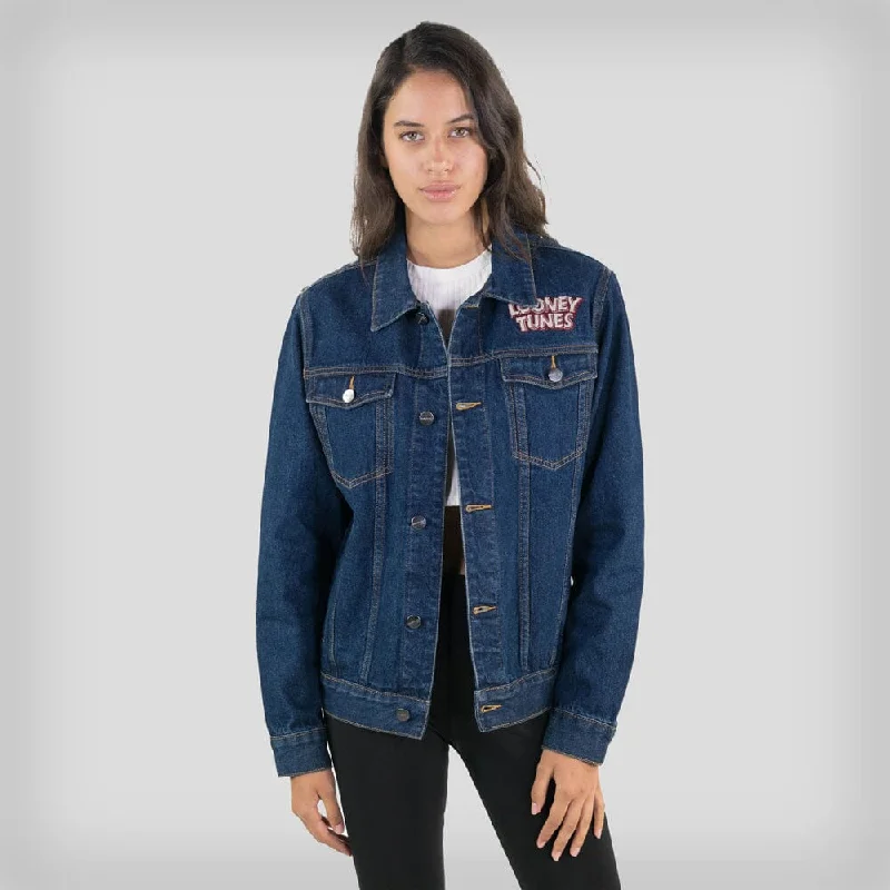 Women's Looney Tunes Denim Trucker Oversized Jacket - FINAL SALE One-Shoulder Jacket Off-the-Shoulder Jacket Asymmetrical Jacket Women's Looney Tunes Denim Trucker Oversized Jacket - FINAL SALE One-Shoulder Jacket Off-the-Shoulder Jacket Asymmetrical Jacket