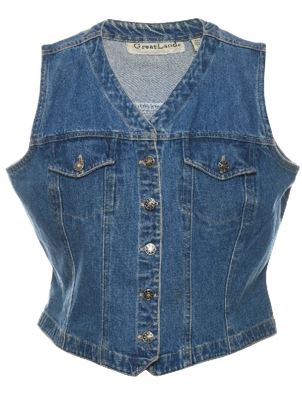 Medium Wash Denim Jacket Vest - L Satin Fabric Silk Fabric Chiffon Fabric