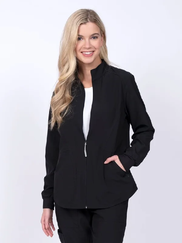 Meraki Sport Women's Zip Front Scrub Jacket | Black Cotton Jacket Linen Jacket Terry Jacket Meraki Sport Women's Zip Front Scrub Jacket | Black Cotton Jacket Linen Jacket Terry Jacket