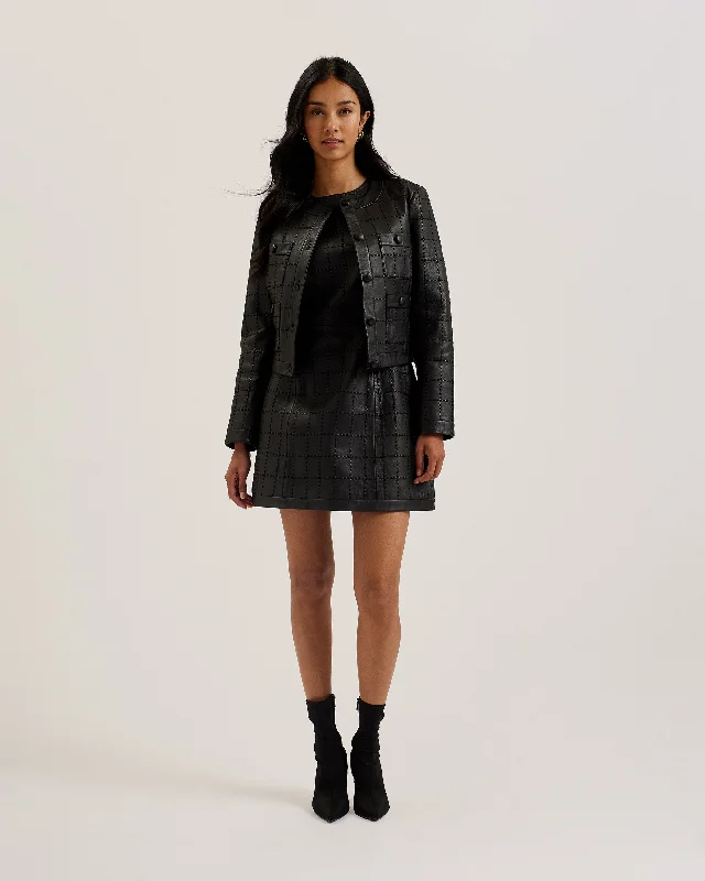 Mitsu Checked Stitch Leather Cropped Jacket Black Knit Jacket Woven Jacket Fleece Jacket Mitsu Checked Stitch Leather Cropped Jacket Black Knit Jacket Woven Jacket Fleece Jacket