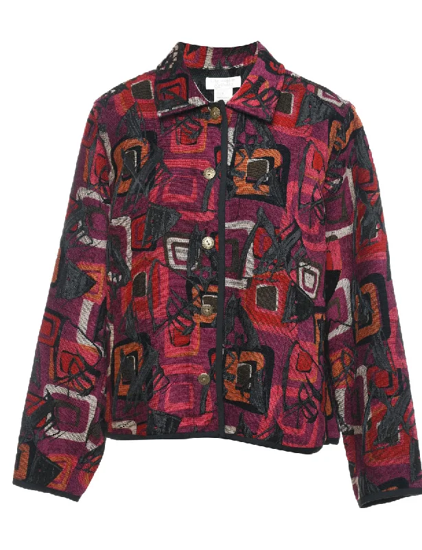 Multi-Colour Patterned Tapestry Jacket - L Satin Jacket Silk Jacket Chiffon Jacket