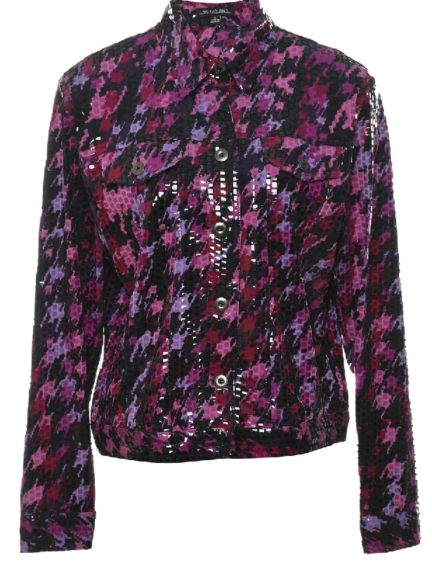 Multi-Colour Y2K Sequined Snakeskin Jacket - S Welt Pockets Slit Pockets Flap Pockets