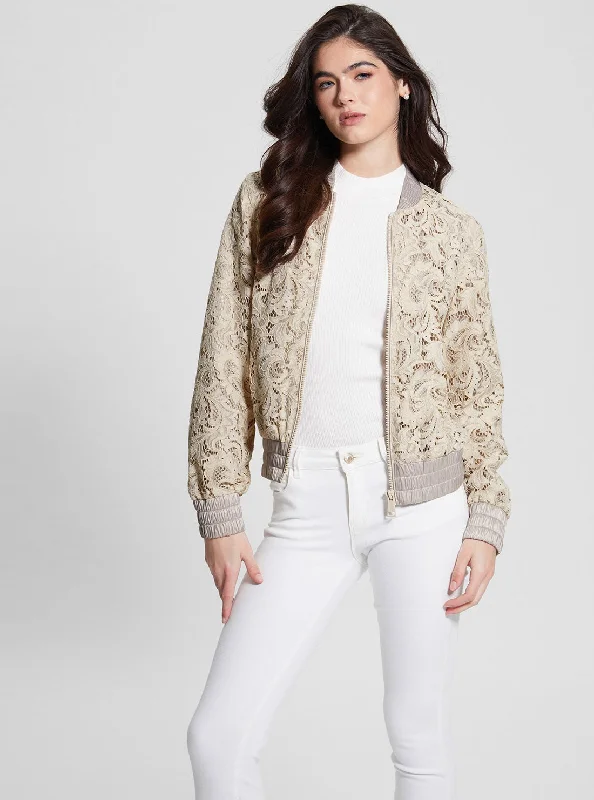 Muted Stone Aisha Lace Bomber Jacket