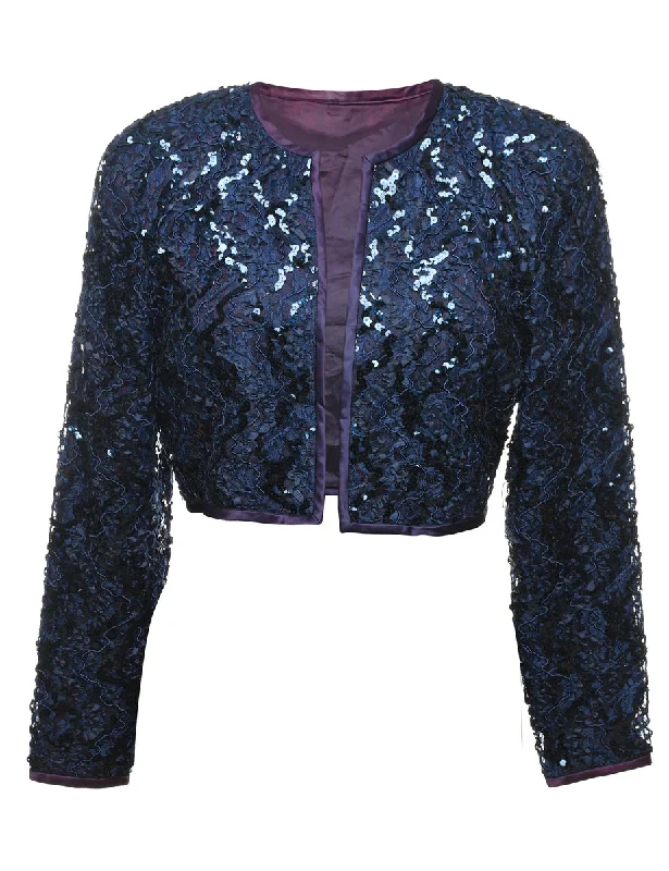 Navy Sequined Evening Jacket - M