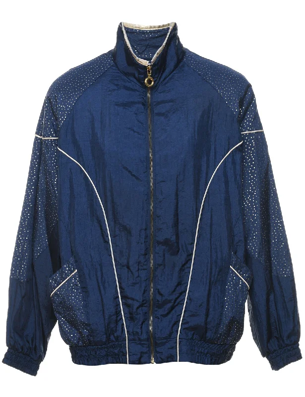 Navy Sparkly Zip-Front Nylon Jacket - S