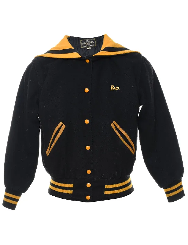 Navy & Yellow 1980s Varsity Jacket - M