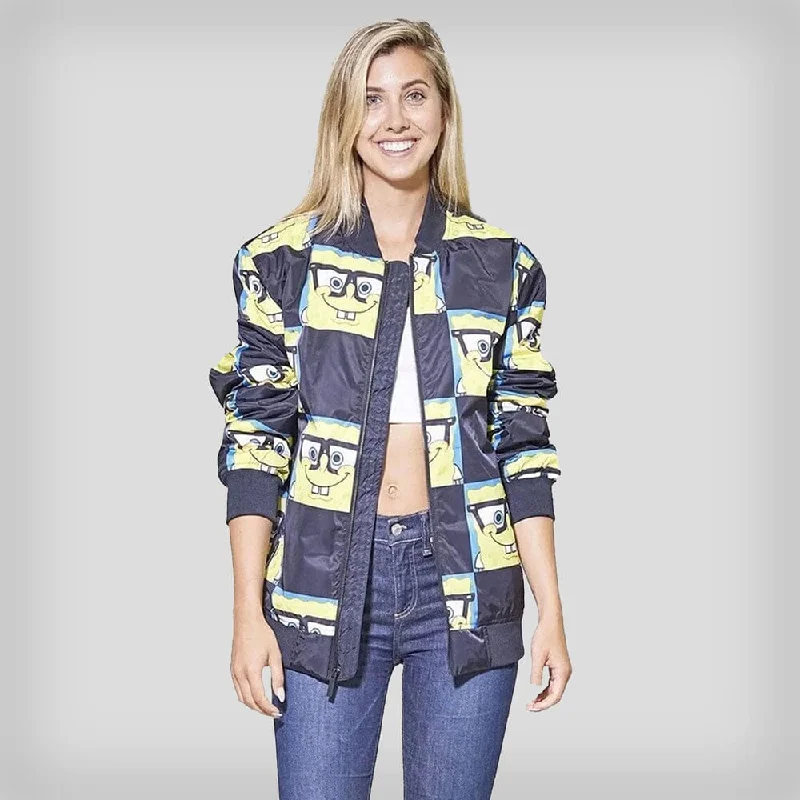 Women's Nickelodeon SpongeBob Bomber Oversized Jacket - FINAL SALE Wool Jacket Cashmere Jacket Tweed Jacket Women's Nickelodeon SpongeBob Bomber Oversized Jacket - FINAL SALE Wool Jacket Cashmere Jacket Tweed Jacket
